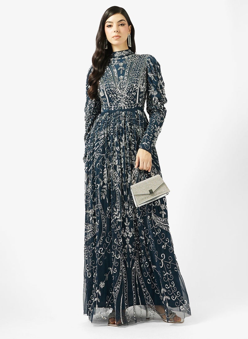 MARYISA High Neck Sequin Maxi Dress - Image 1